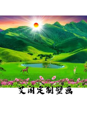 FJ02689定制高清靠山聚宝盆流水生财壁画背景墙布环保无缝沙发墙