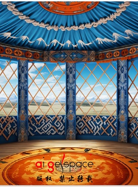 定制环保壁画直播快手蒙古包成吉民族内蒙包草原电视背景墙X09988