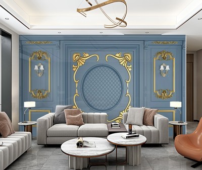 定制环保立体护墙板浮雕罗马柱护板雕花18D简约欧式金色壁画墙纸