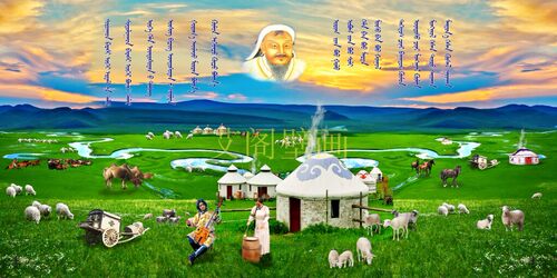 高清美丽呼伦贝尔大草原鲜花牛羊电视背景墙蒙古包快手直播烧烤