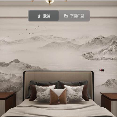 FJ1266新中式墙纸客厅电视背景墙壁纸手绘水墨山水画艺术定制壁画