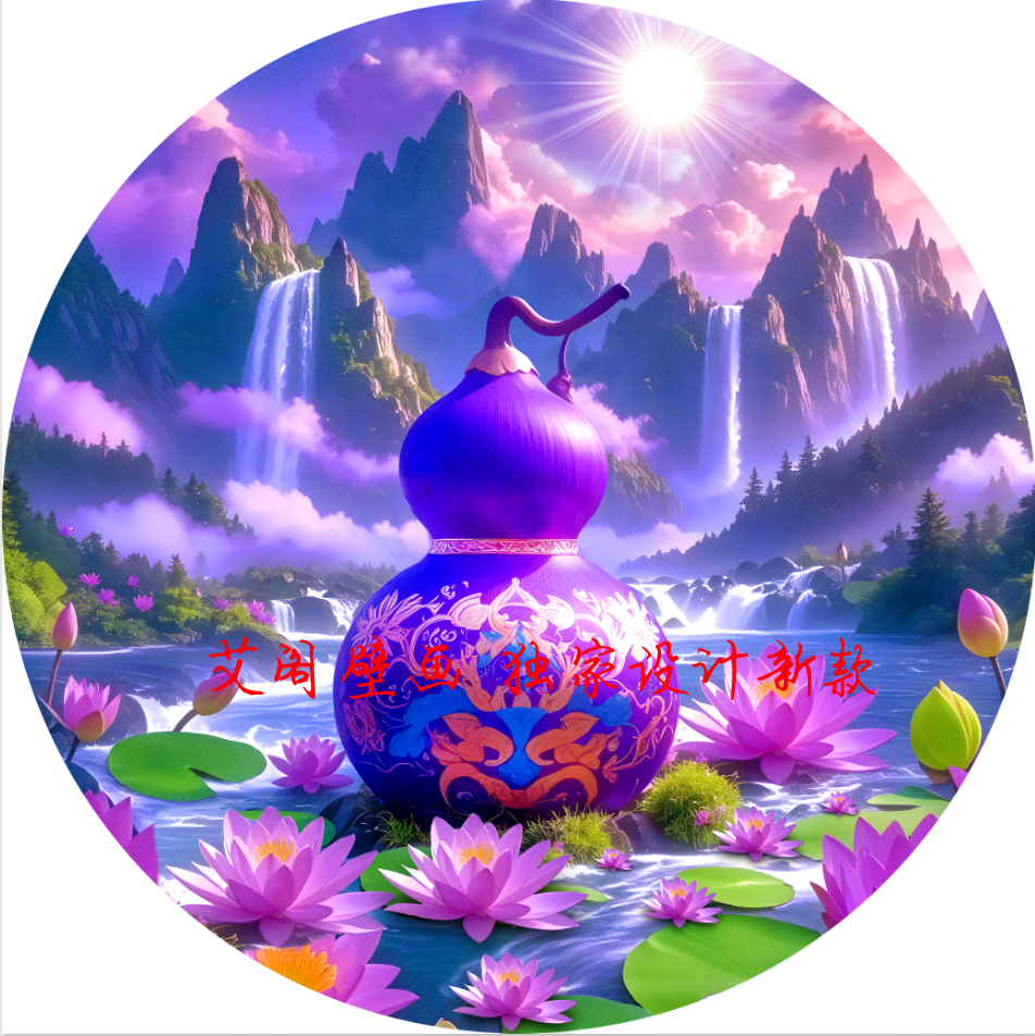 3D紫气东来新中式招财葫芦福禄装饰画金色葫芦晶瓷好寓意FJ1188
