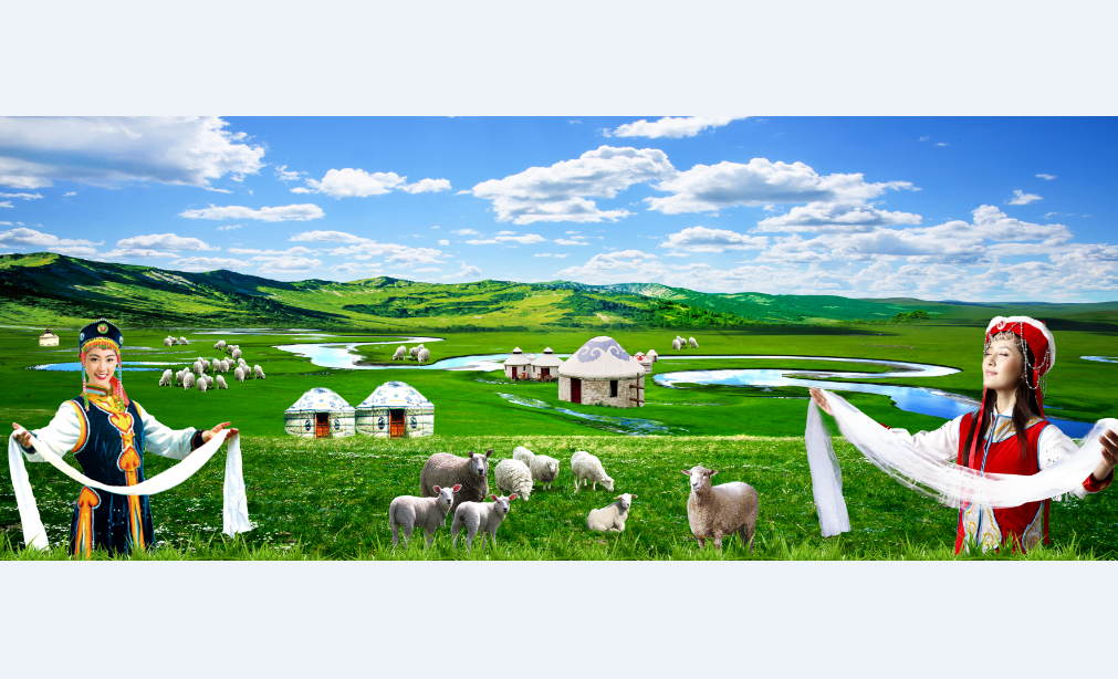 定制巨幅大尺寸饭店牛羊群草原牧场蒙古包直播网红牛羊马3d背景墙