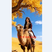 新疆民族胡杨骆驼背景墙纸塔克沙漠8d酒店烧烤餐厅壁画FJ6312