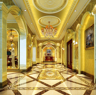 金碧辉煌背景墙壁画壁布宫殿欧式金道罗马柱沙发墙X01080定制3D