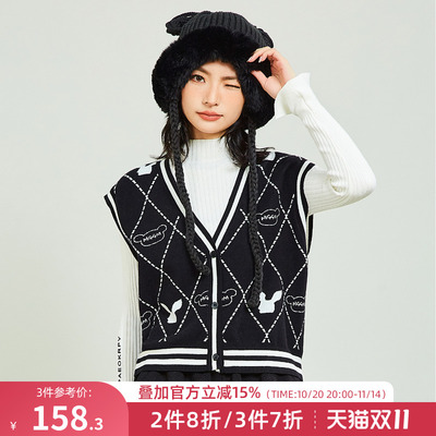 木果果木2025春季新款复古短款v领毛织马甲背心女叠穿开衫上衣