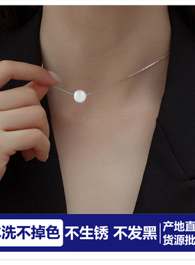 批 发不掉色猫眼石圆珠项链女小众设计感甜美百搭锁骨链闺蜜礼物