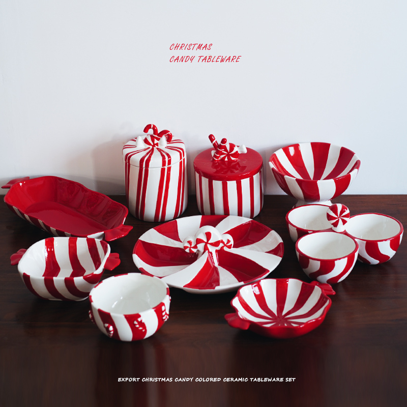 欧式手绘圣诞节糖果色陶瓷餐具