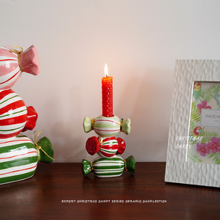 【烛台】出口欧式手绘糖果造型陶瓷烛台新年春节礼物餐桌节日蜡台