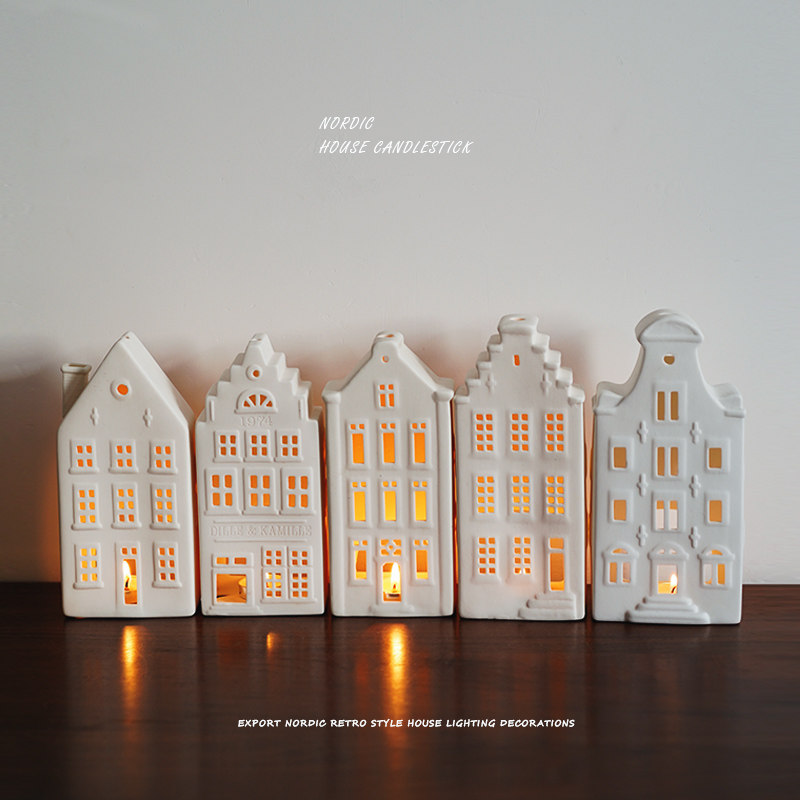 【房子烛台】出口北欧丹麦房子建筑陶瓷烛台 家居装饰创意摆件