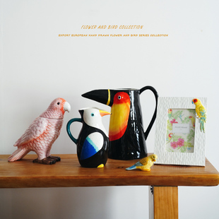 【孤品】出口手绘热带雨林陶瓷花鸟系列陶瓷花瓶 冷水壶 摆件相框