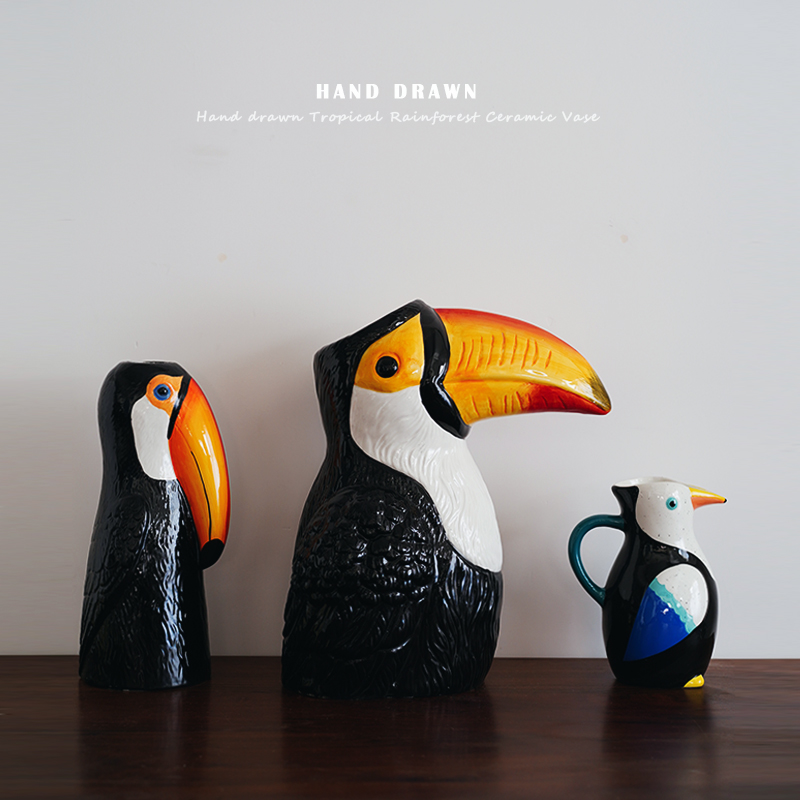 出口欧式手绘大号大嘴鸟陶瓷花瓶