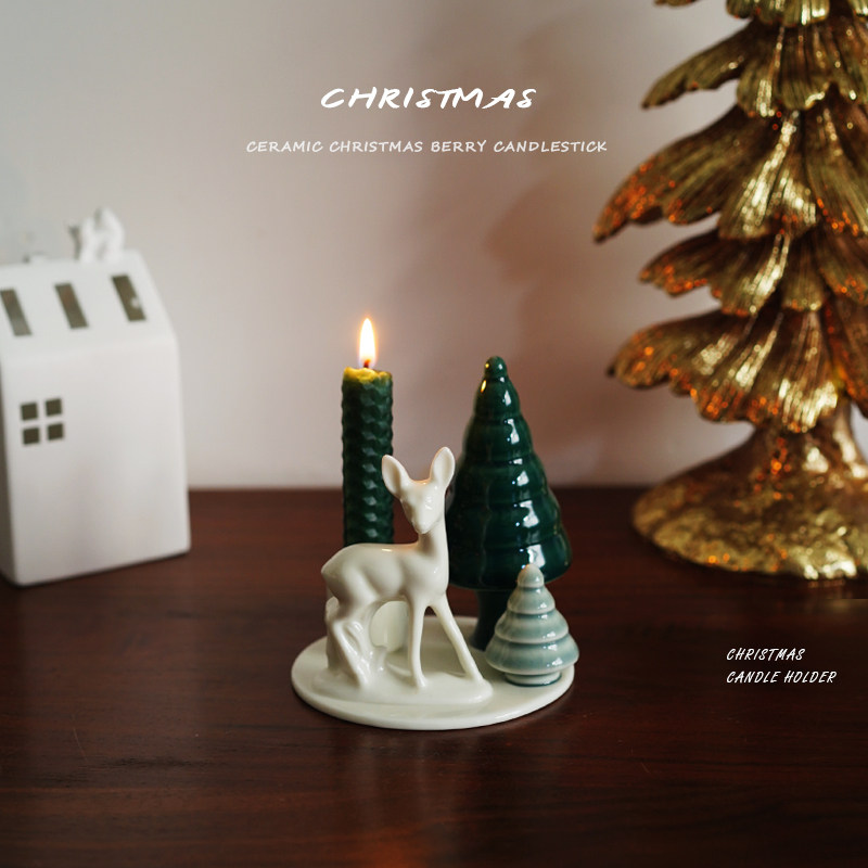 【圣诞节】出口北欧高温圣诞场景烛台圣诞树梅花鹿造型蜡烛台装饰
