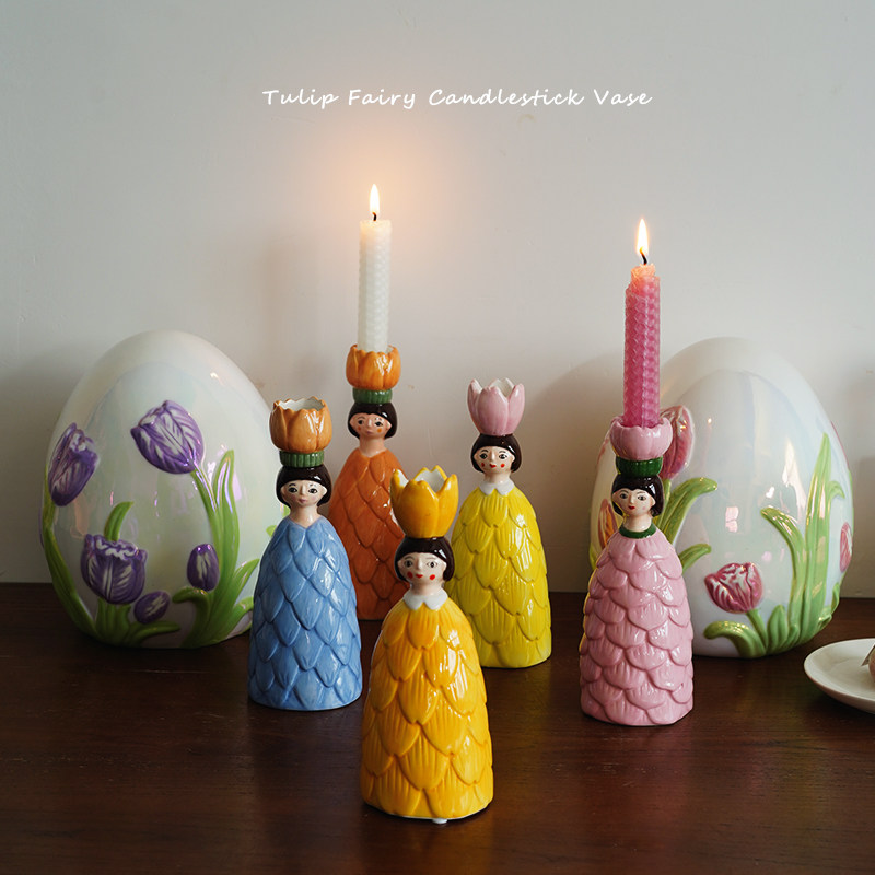 花园里的精灵 出口欧式收回花仙子郁金香陶瓷造型烛台 桌面花瓶
