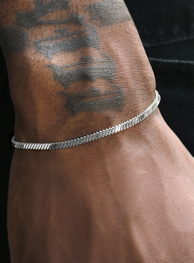 GRGR细款银色蛇骨手链男嘻哈欧美流行钛钢方珠手链女高级感不掉色