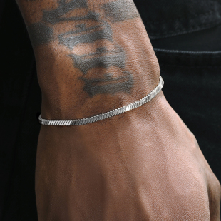 银色蛇骨手链男嘻哈欧美流行钛钢方珠手链女高级感不掉色 GRGR细款