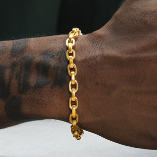 GRGR 18K金色手链男嘻哈欧美潮流个性细款银色钛钢O圈手环高级感