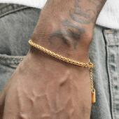 GRGR 24K黄金色麻花手链男嘻哈欧美简约钛钢编织金手链女高级感潮