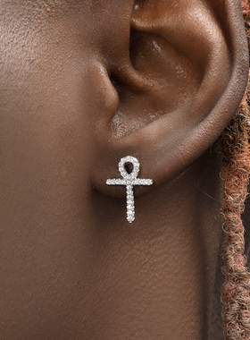 S925纯银 ankh earring安可十字架耳钉男女嘻哈耳饰蹦迪说唱饰品