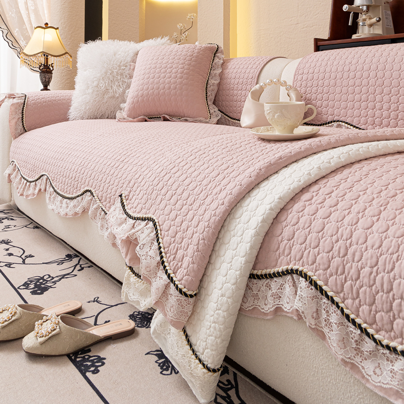 奶油少女粉布艺纯棉组合沙发垫加厚防滑四季通用机洗坐垫套罩盖巾