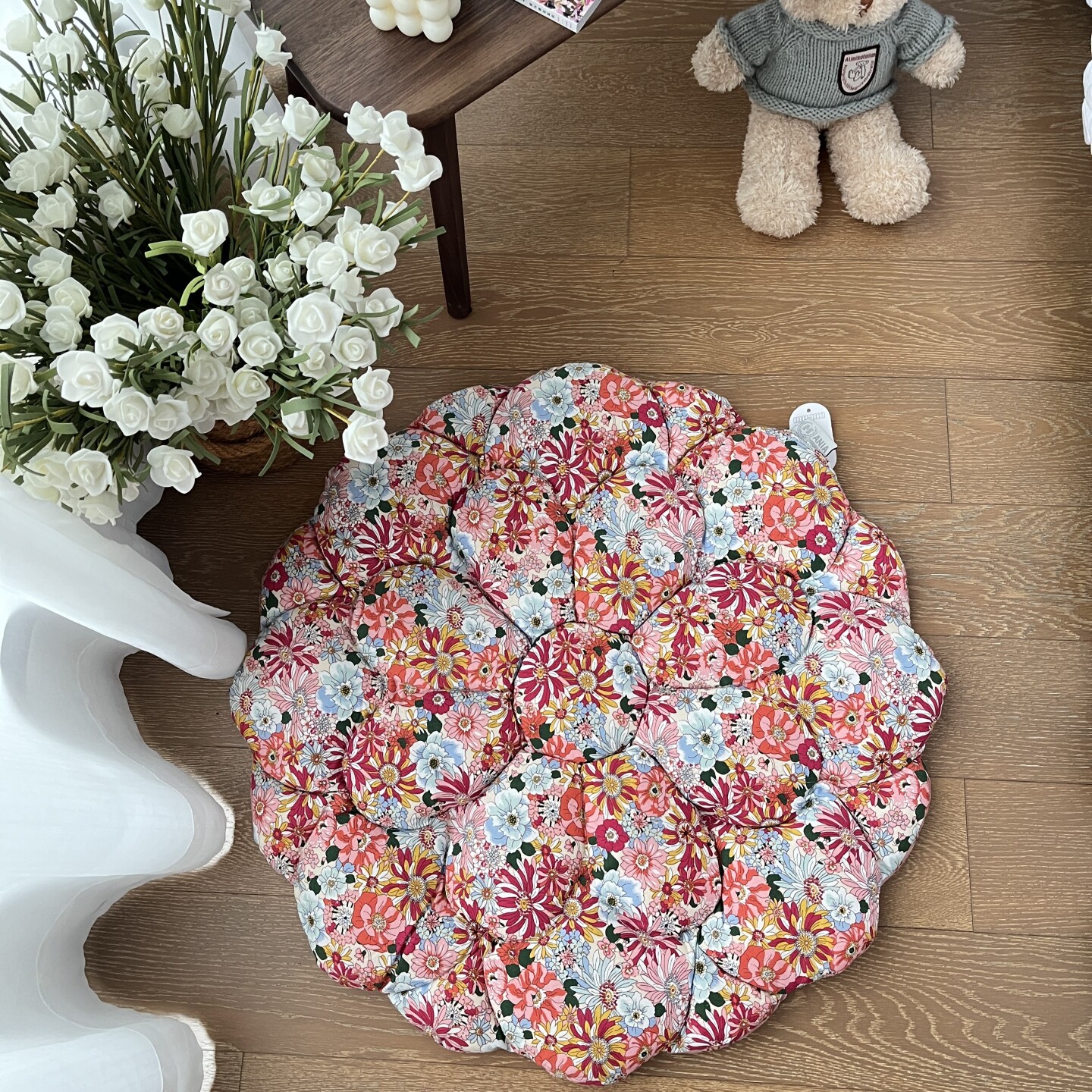 外贸尾货复古碎花纯棉加厚圆形坐垫65X65尺寸地板垫阳台垫子