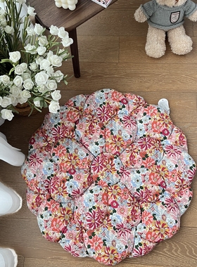 外贸尾货复古碎花纯棉加厚圆形坐垫65X65尺寸地板垫阳台垫子