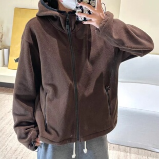 女士外套加厚卫衣开衫摇粒绒秋冬装2025新款连帽宽松休闲保暖上衣