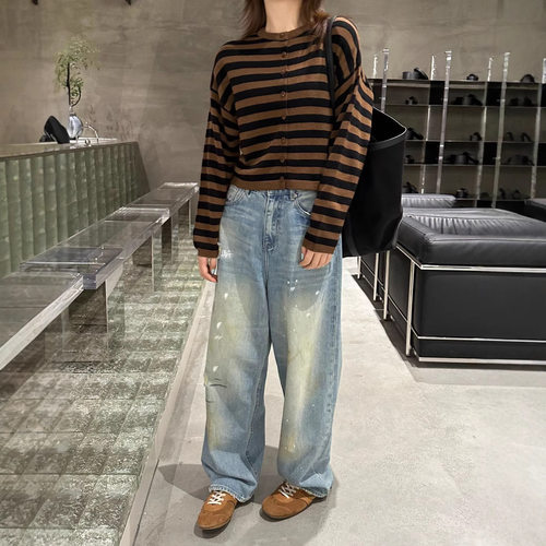 小众品牌美利奴羊毛 坚果气息黑咖圆领开衫毛衣针织衫 KS111