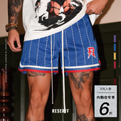 RESERFF 高街情侣 复古500g双层重磅宽松夏季 网眼印花短裤 美式