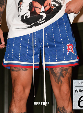 RESERFF  网眼印花短裤美式复古500g双层重磅宽松夏季高街情侣