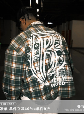 RESERFF Hellywood 格子条纹印花做旧破坏廓形夹克外套棉服
