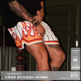 美式 RESERFF 短裤 网眼印花夏季 复古双层超重磅宽松高街情侣 熔焱