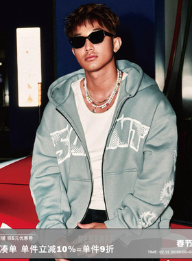 RESERFF 夜雾引擎 485G重磅水洗加绒连帽卫衣男美式拉链开衫冬