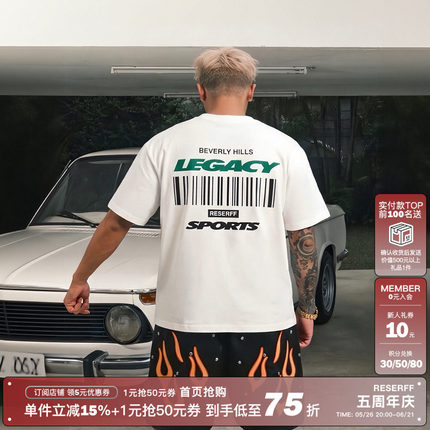 RESERFF CODE 3.0 五周年主题条形码立体印花重磅宽短短袖T恤