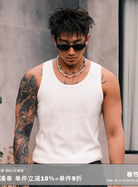 RESERFF 立体坑条微弹针织螺纹纯棉工字打底无袖背心男款潮流痞帅