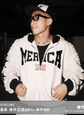 RESERFF Hellywood 赛车结构垫肩刺绣徽章重磅廓形拉链外套帽衫