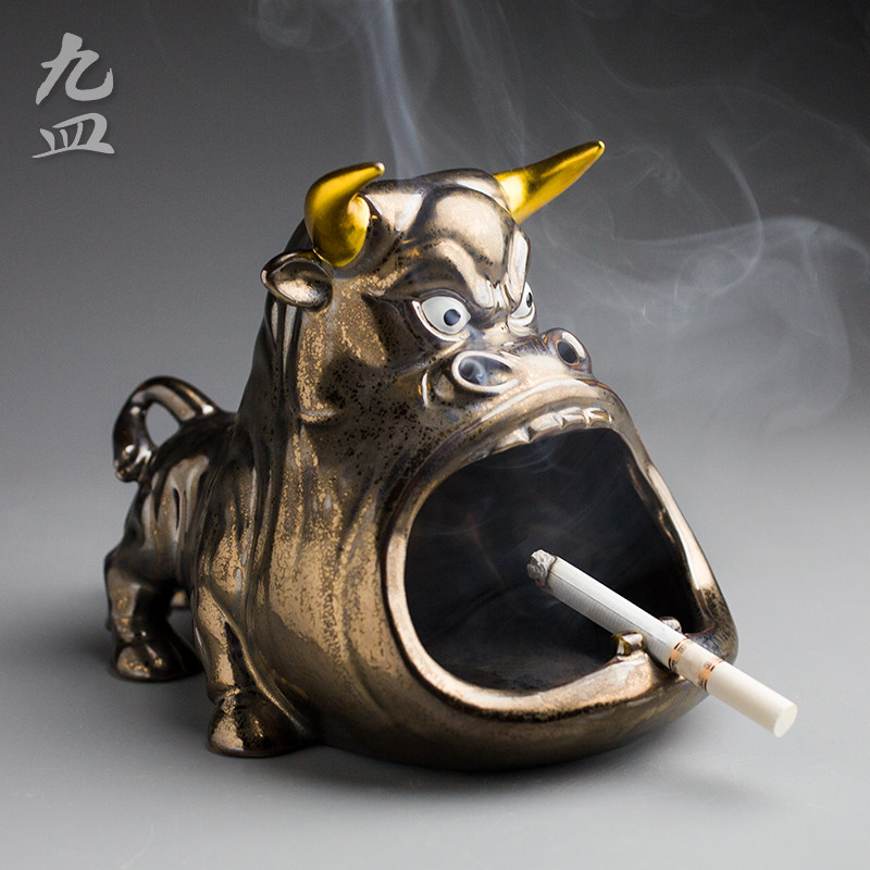 九皿牛气冲天烟灰缸创意个性卡通家用防飞灰陶瓷大容量烟缸摆件,家居饰品,装饰烟灰缸,淘宝优惠券,粉丝福利购,淘宝优惠卷