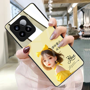 爱财爱己适用小米15手机壳玻璃带镜子镜面小米14pro补妆镜小米13创意个性洋气小米12定制照片保护套