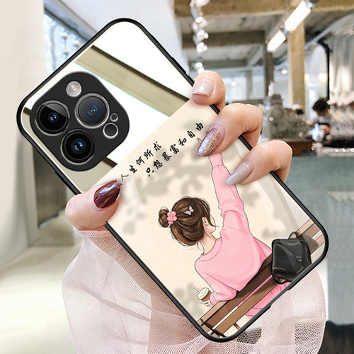 咖啡女适用苹果16promax手机壳玻璃iphone17镜子15补妆14plus女孩苹果13保护套个性创意