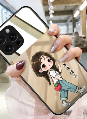 莓有烦恼适用苹果17promax手机壳苹果16e玻璃带镜子镜面iphone15补妆镜14个性女13照片定制12小众