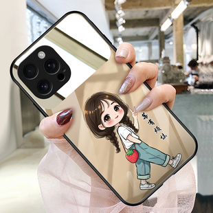 莓有烦恼适用苹果17promax手机壳苹果16e玻璃带镜子镜面iphone15补妆镜14个性女13照片定制12小众