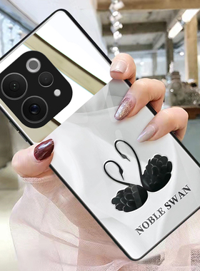 天鹅适用vivos50手机壳s30promini化妆镜s20玻璃壳s19硬壳s18保护套s17镜子s16镜面s10女s15