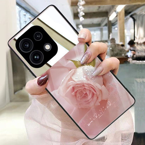 玫瑰花粉适用opporeno16手机壳15玻璃12带镜子13镜面reno14pro来图订制reno9定做个性reno8照片保护套6