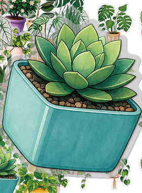110张绿色植物PET贴纸ins风小清新绿植盆栽素材贴diy手帐桌面贴画