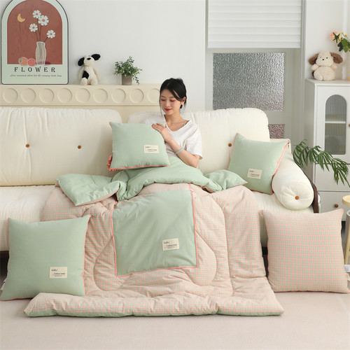 双面A类全棉水洗棉两用抱枕被子