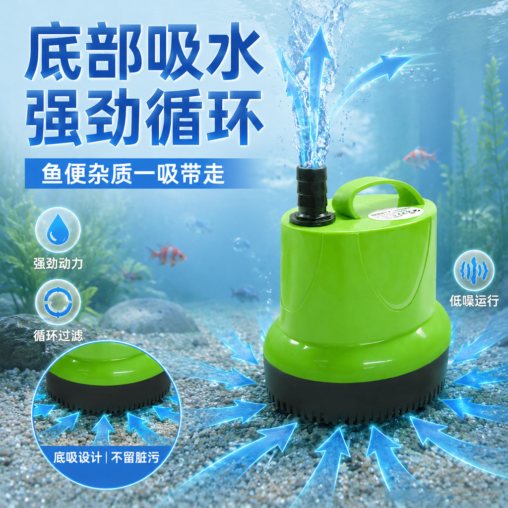 绿色强力吸粪抽换水泵鱼缸循环静音过滤器小型鱼池底部吸污过滤泵
