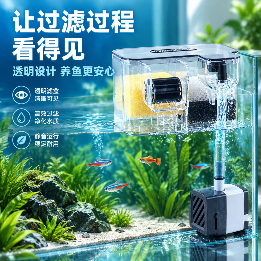 鱼缸外挂过滤器净水循环新款小型壁挂多格滴流盒静音抽水制氧一体