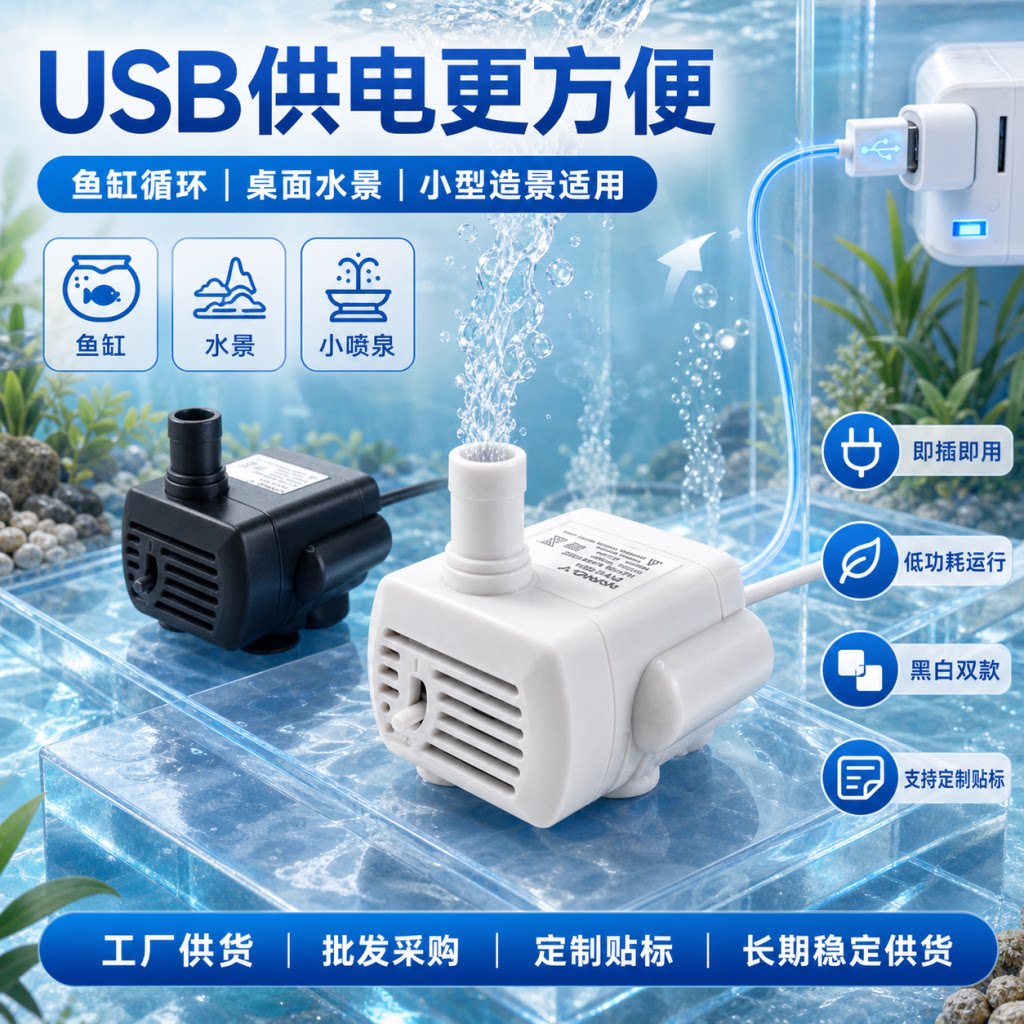 USB小水泵DC5V鱼缸迷你水泵小型微型循环假山喷泉水泵猫狗喂水泵