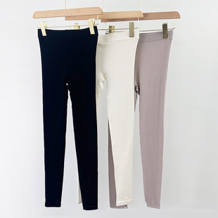 精纺羊毛打底裤坑条弹力保暖外穿薄款高腰显瘦纯色长裤白色需定制