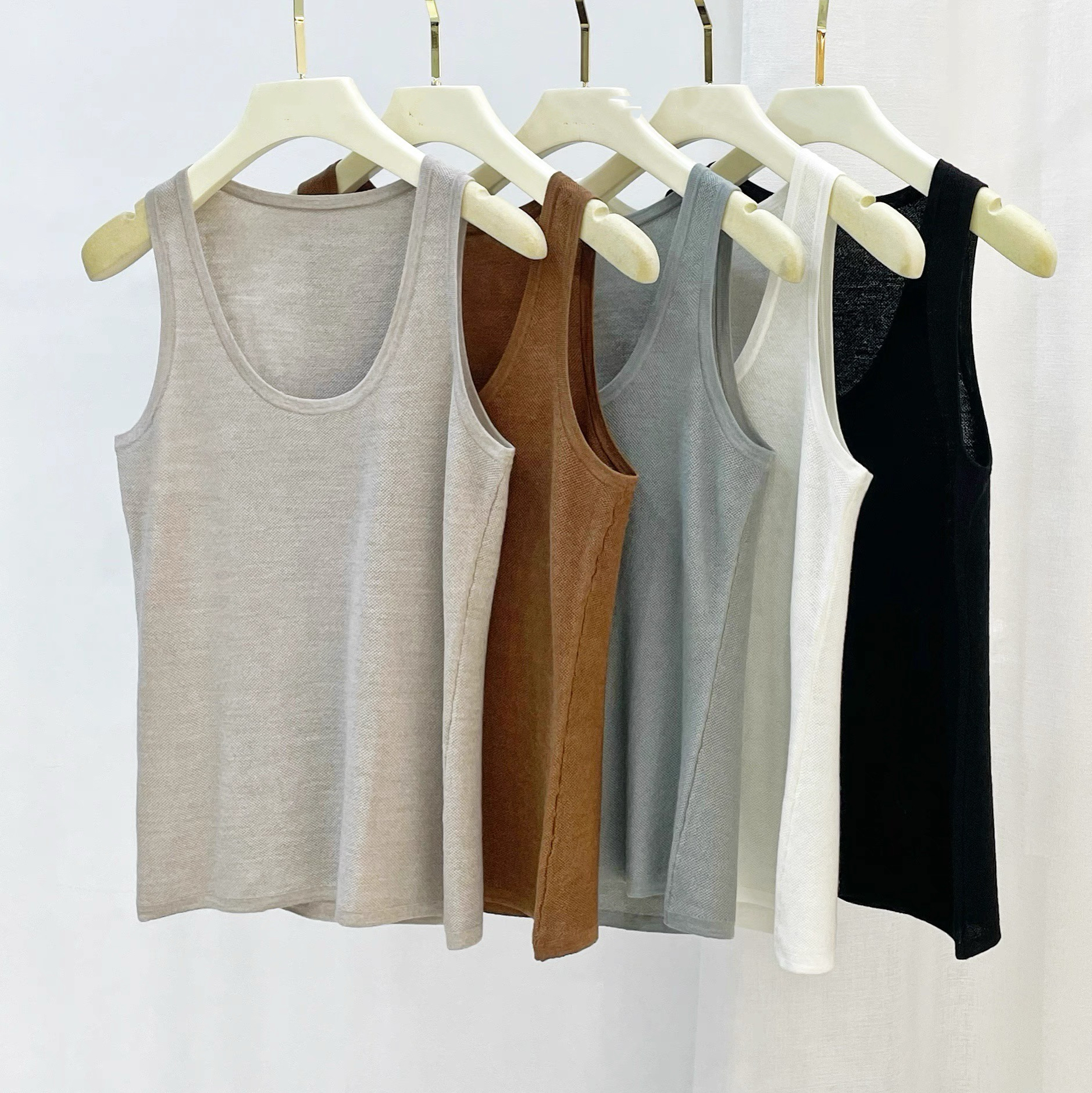 北欧小众 有机棉 高弹力打底背心 吊带衫 夏新款真丝羊毛针织吊带